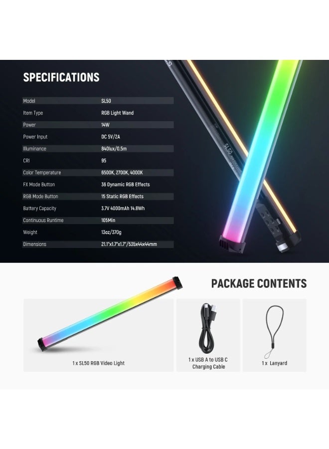 Neewer BASICS SL50 21" Magnetic Handheld RGB Light Wand - Image 2